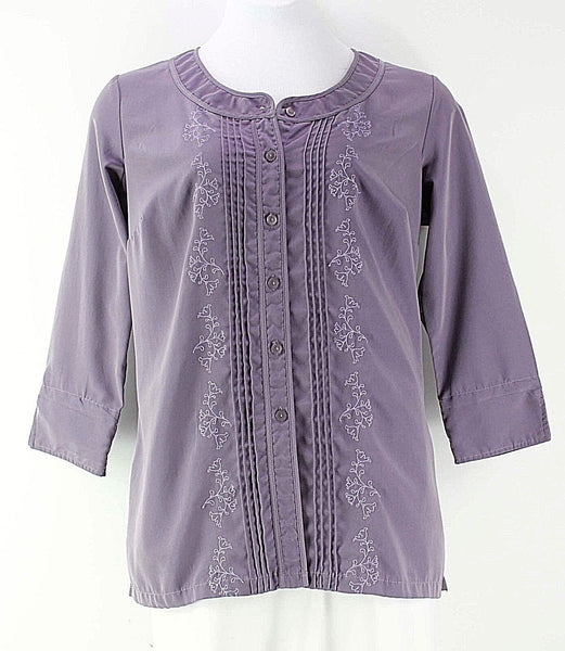 Chelsea Studio Sz L Dusty Lavender Poly Smocked 3/4 Sleeve Button Up Top