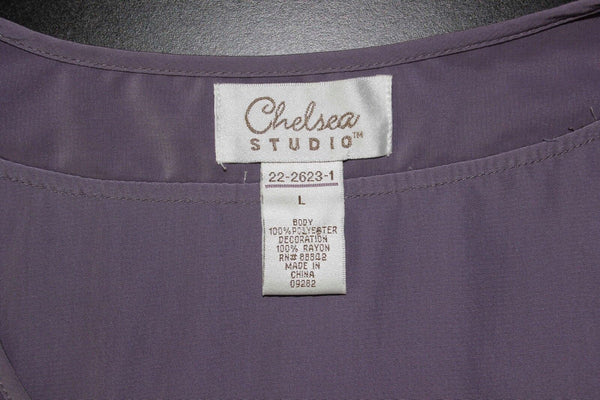 Chelsea Studio Sz L Dusty Lavender Poly Smocked 3/4 Sleeve Button Up Top