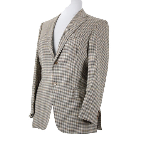 Ermenegildo Zegna Sz 50R Brown Cream Plaid Lined 100% Wool Jacket