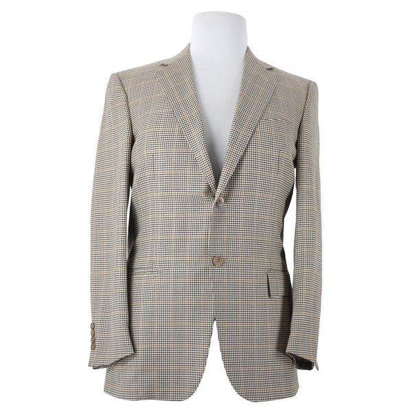 Ermenegildo Zegna Sz 50R Brown Cream Plaid Lined 100% Wool Jacket