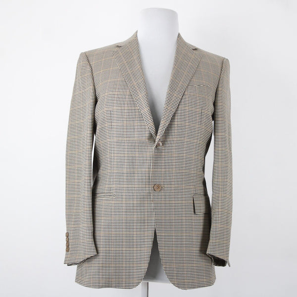 Ermenegildo Zegna Sz 50R Brown Cream Plaid Lined 100% Wool Jacket