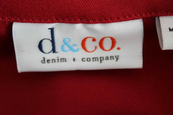 Denim & Co Sz M Red Button Up Lattice Cuff Cotton Blend 3/4 Sleeve Jacket