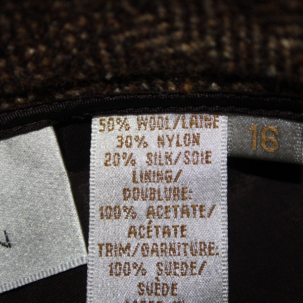 Dana Buchman Sz 16 Brown Tan Lined Pockets Nubby Tweed Wool Nylon Silk Skirt
