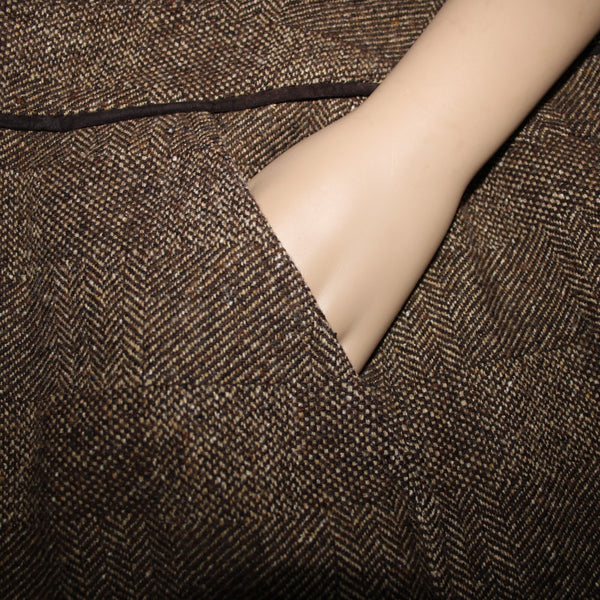 Dana Buchman Sz 16 Brown Tan Lined Pockets Nubby Tweed Wool Nylon Silk Skirt