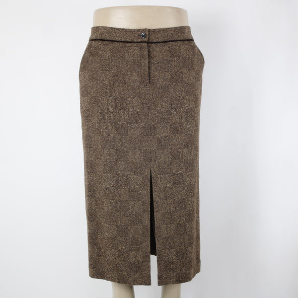 Dana Buchman Sz 16 Brown Tan Lined Pockets Nubby Tweed Wool Nylon Silk Skirt