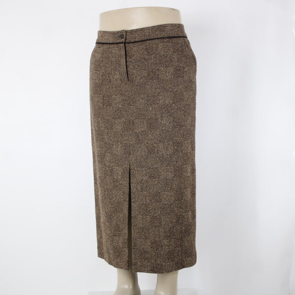 Dana Buchman Sz 16 Brown Tan Lined Pockets Nubby Tweed Wool Nylon Silk Skirt