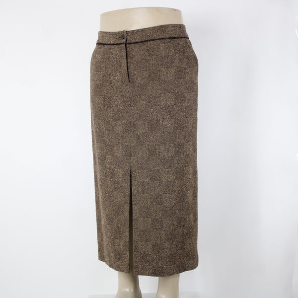 Dana Buchman Sz 16 Brown Tan Lined Pockets Nubby Tweed Wool Nylon Silk Skirt