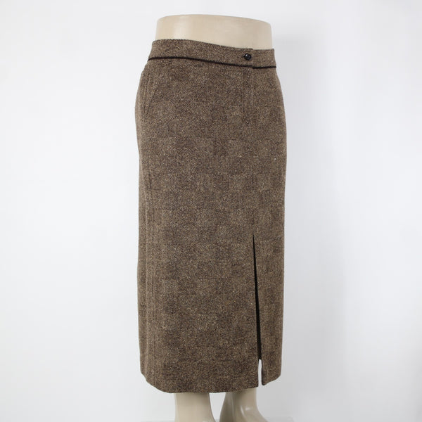 Dana Buchman Sz 16 Brown Tan Lined Pockets Nubby Tweed Wool Nylon Silk Skirt