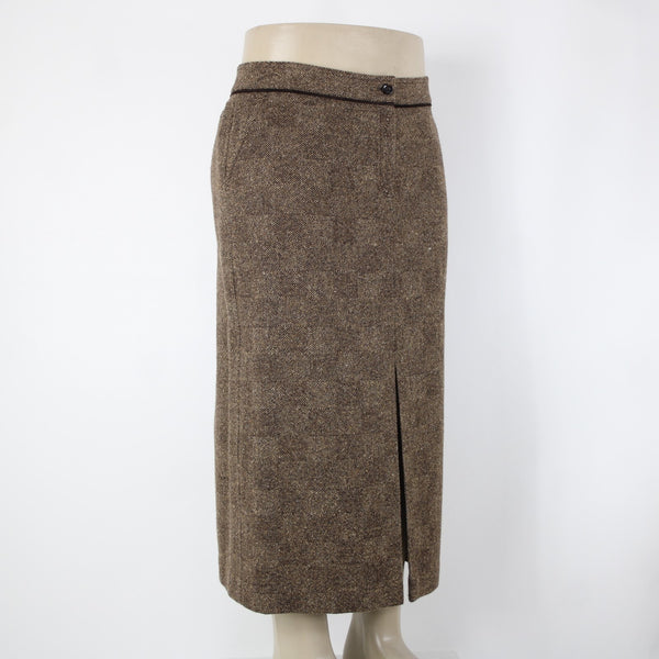 Dana Buchman Sz 16 Brown Tan Lined Pockets Nubby Tweed Wool Nylon Silk Skirt