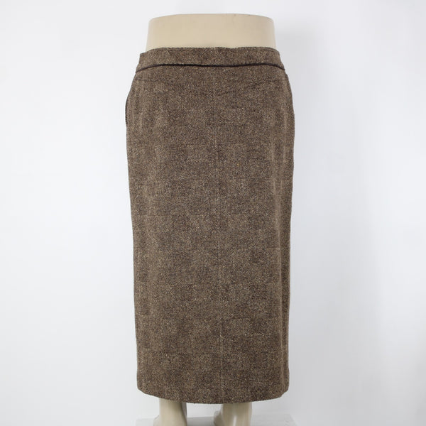 Dana Buchman Sz 16 Brown Tan Lined Pockets Nubby Tweed Wool Nylon Silk Skirt