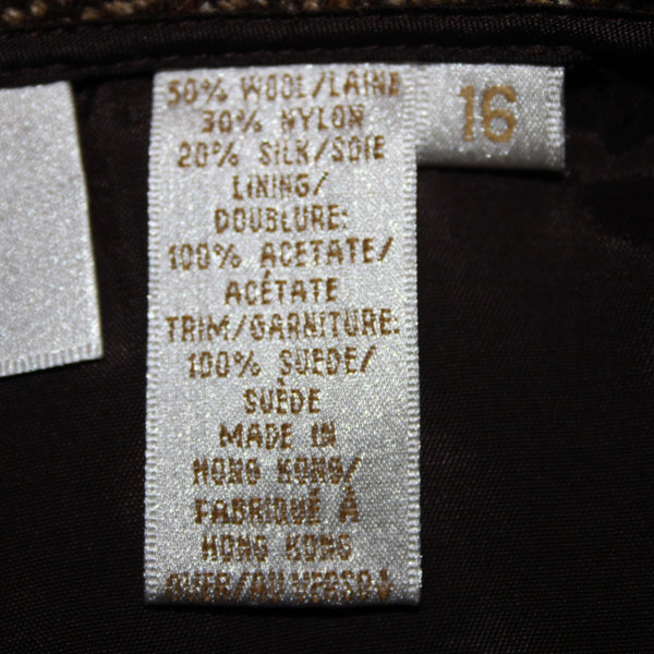 Dana Buchman Sz 16 Brown Tan Lined Pockets Nubby Tweed Wool Nylon Silk Skirt
