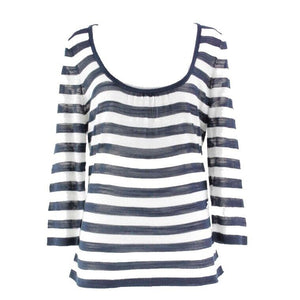 Ellen Tracy Sz M Navy White Stripes Rayon Acrylic Nylon Layer Look Knit Top