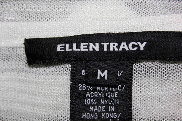 Ellen Tracy Sz M Navy White Stripes Rayon Acrylic Nylon Layer Look Knit Top