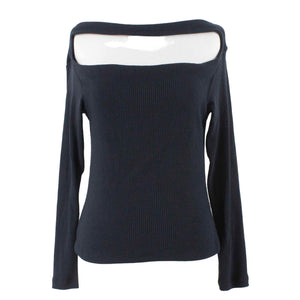 LNA Sz XS Black Ribbed Open Chest Modal Poly Spandex Knit Top