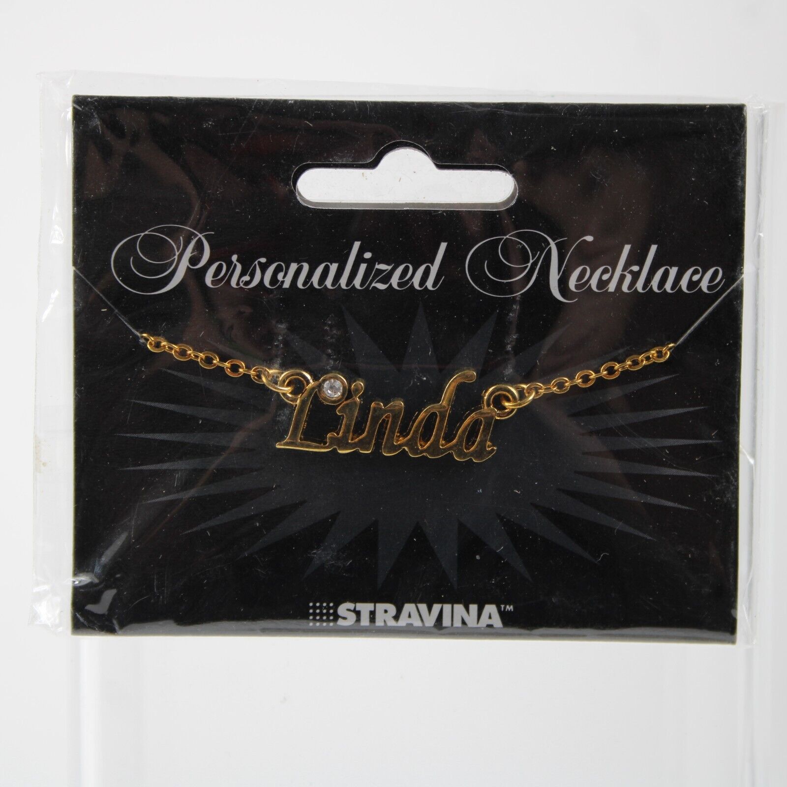 LINDA NEW Name Goldtone Rhinestone Accent 14.5" W 4.5" Multi Ring Ext Necklace