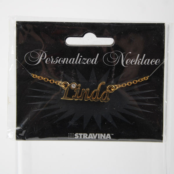 LINDA NEW Name Goldtone Rhinestone Accent 14.5" W 4.5" Multi Ring Ext Necklace