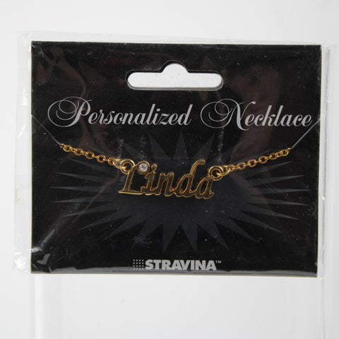 LINDA NEW Name Goldtone Rhinestone Accent 14.5" W 4.5" Multi Ring Ext Necklace