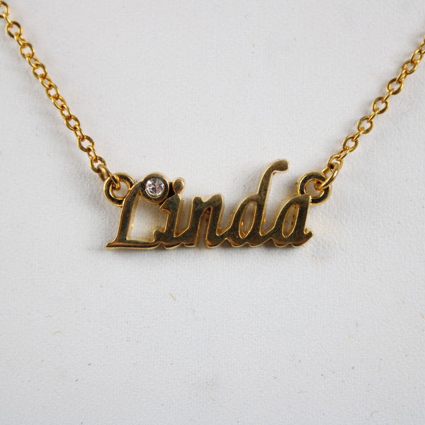 LINDA NEW Name Goldtone Rhinestone Accent 14.5" W 4.5" Multi Ring Ext Necklace