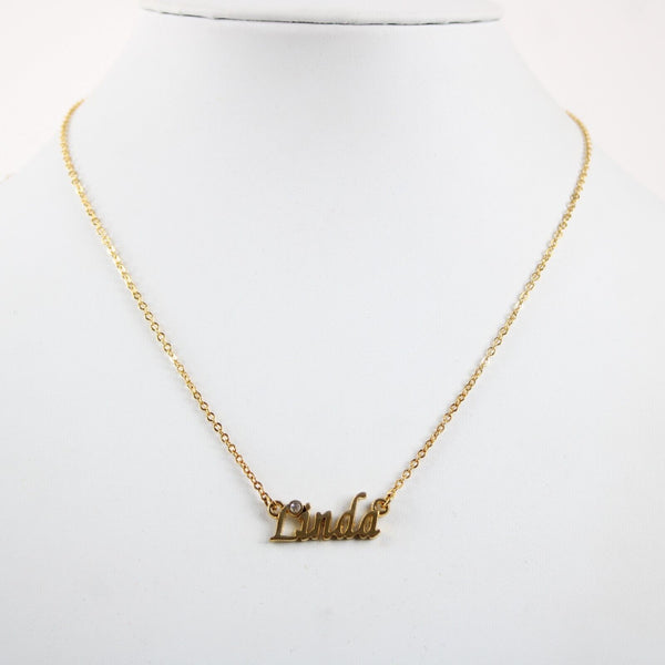 LINDA NEW Name Goldtone Rhinestone Accent 14.5" W 4.5" Multi Ring Ext Necklace