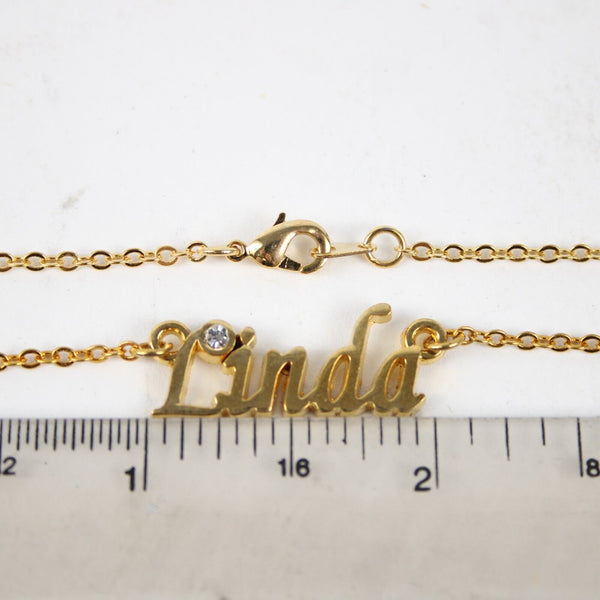 LINDA NEW Name Goldtone Rhinestone Accent 14.5" W 4.5" Multi Ring Ext Necklace