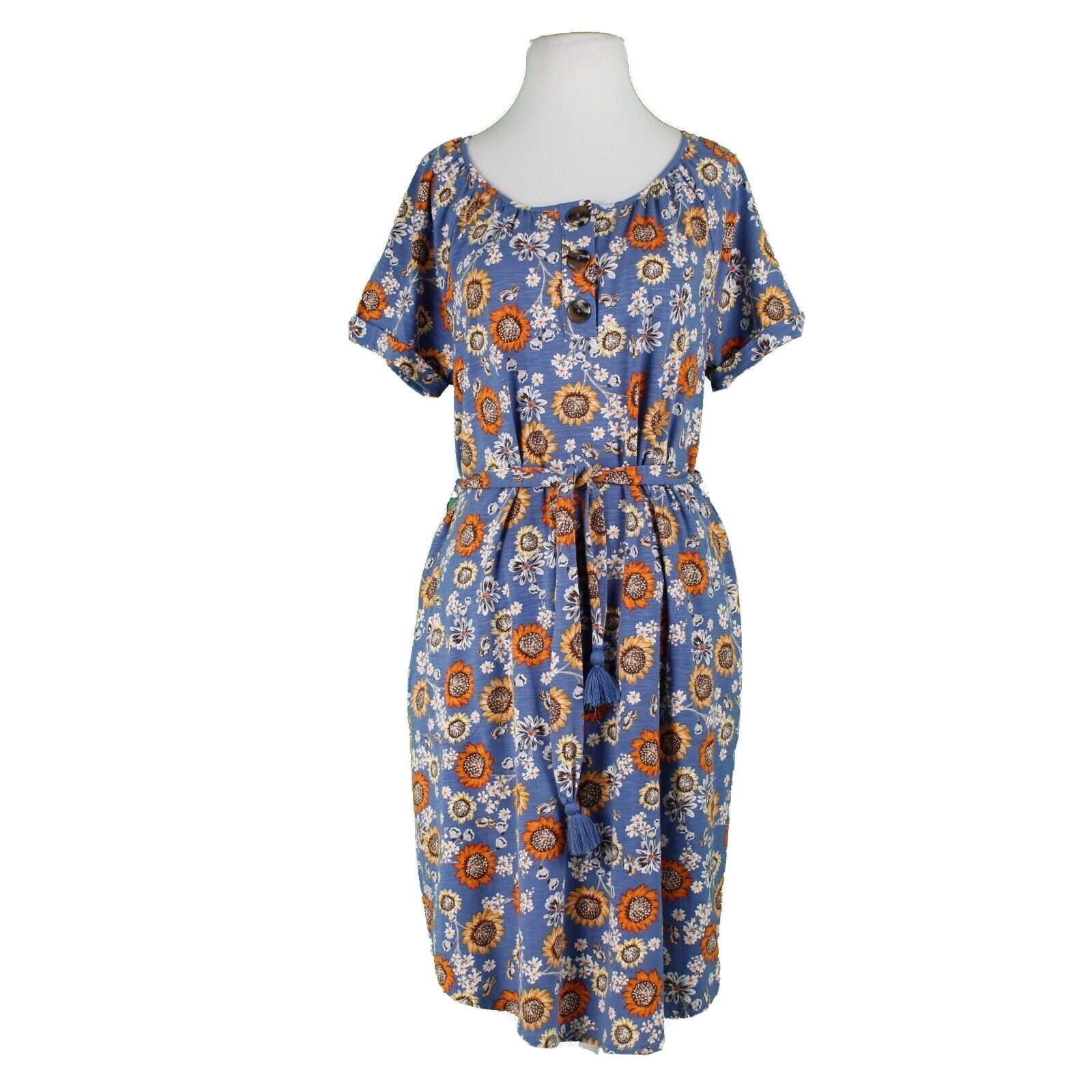 J Jill NEW $89 Sz M Blue Orange Multi Belted Pullover Cotton Blend Knit Dress