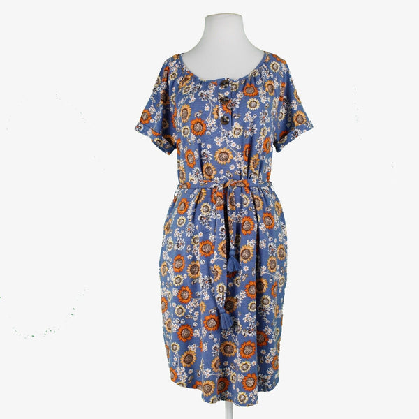 J Jill NEW $89 Sz M Blue Orange Multi Belted Pullover Cotton Blend Knit Dress