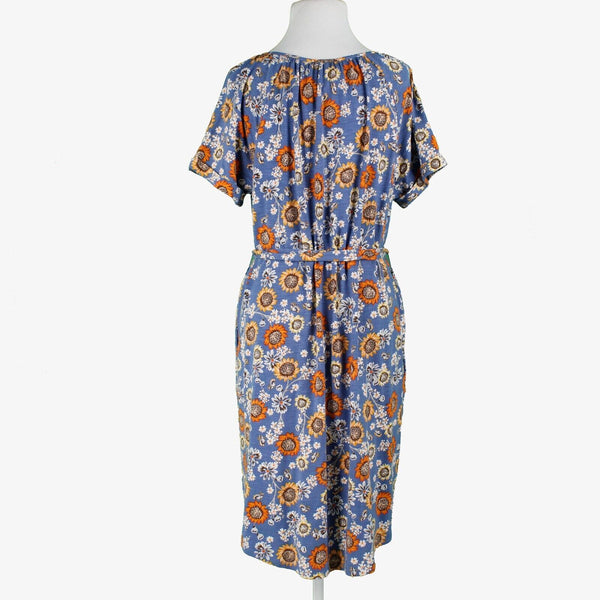 J Jill NEW $89 Sz M Blue Orange Multi Belted Pullover Cotton Blend Knit Dress