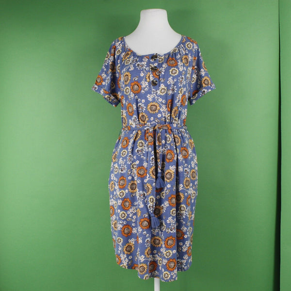 J Jill NEW $89 Sz M Blue Orange Multi Belted Pullover Cotton Blend Knit Dress