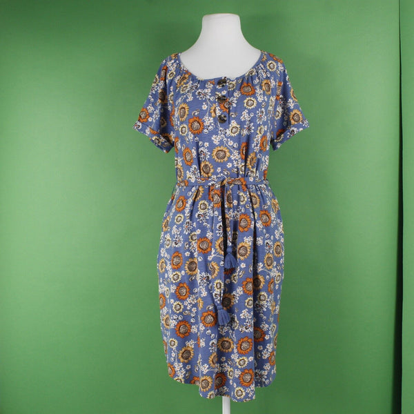 J Jill NEW $89 Sz M Blue Orange Multi Belted Pullover Cotton Blend Knit Dress