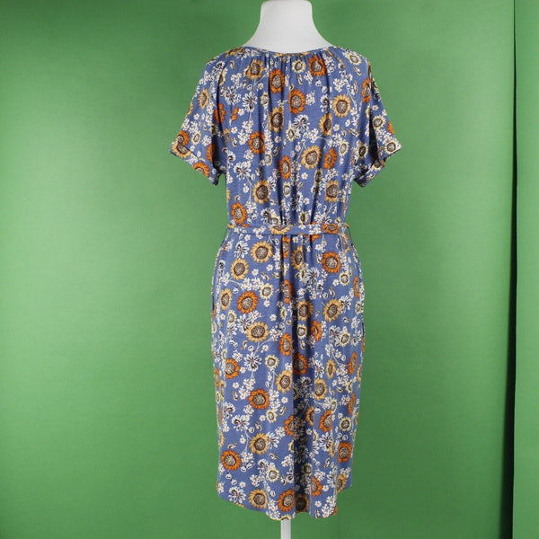 J Jill NEW $89 Sz M Blue Orange Multi Belted Pullover Cotton Blend Knit Dress