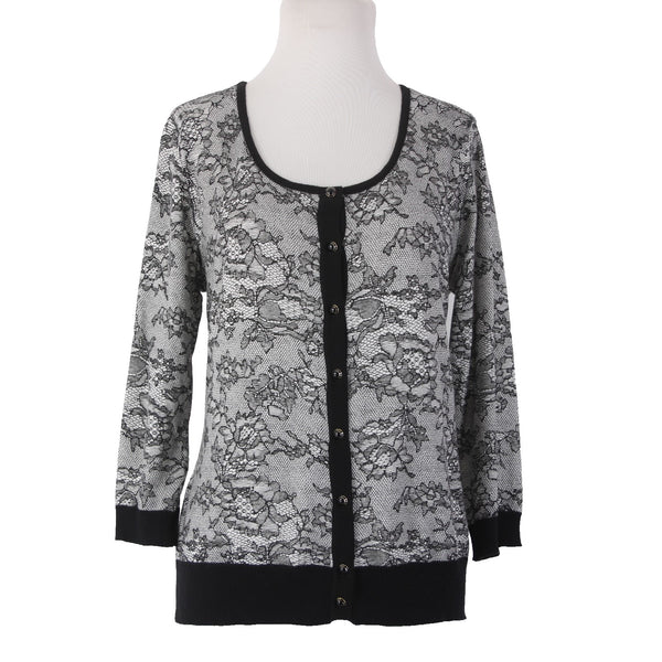 New York And Company Cardigan Sweater NEW $50 Sz L Black White Buttons Cotton