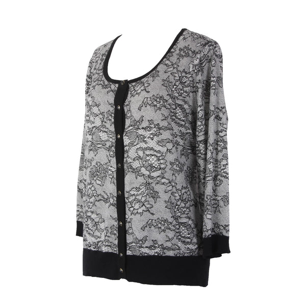 New York And Company Cardigan Sweater NEW $50 Sz L Black White Buttons Cotton