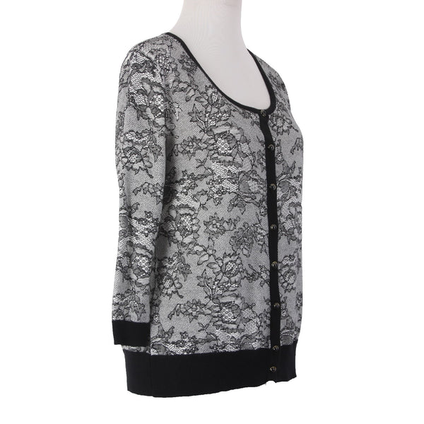 New York And Company Cardigan Sweater NEW $50 Sz L Black White Buttons Cotton
