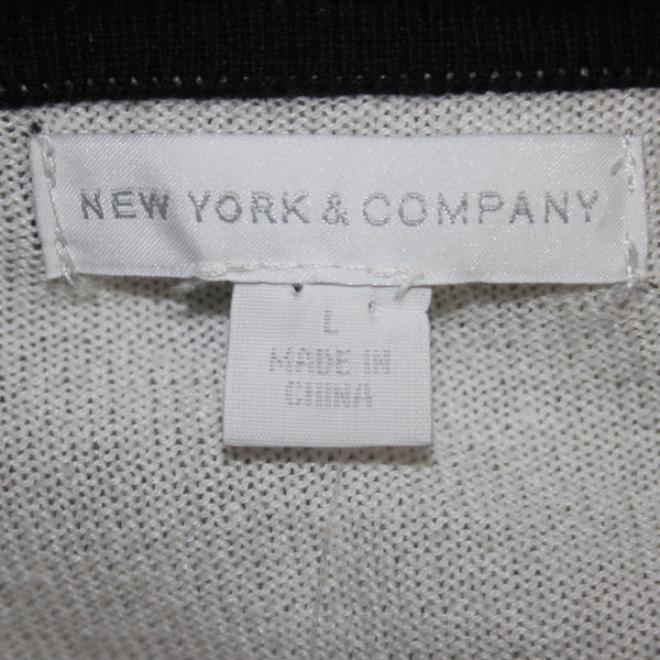 New York And Company Cardigan Sweater NEW $50 Sz L Black White Buttons Cotton