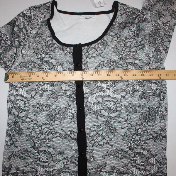 New York And Company Cardigan Sweater NEW $50 Sz L Black White Buttons Cotton