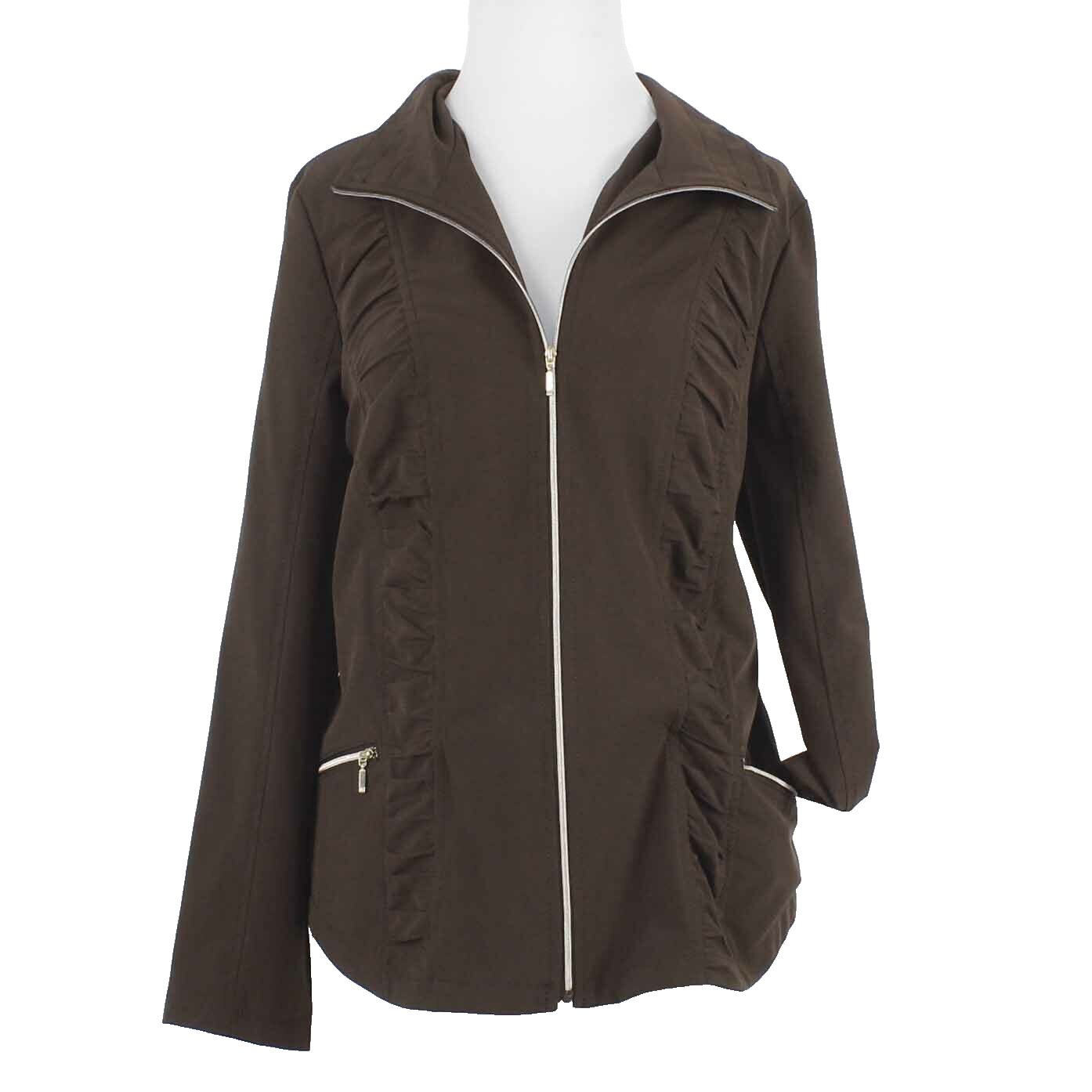 Zenergy Sz 1 Brown Ruched Front Polyester Blend Zip Front Jacket