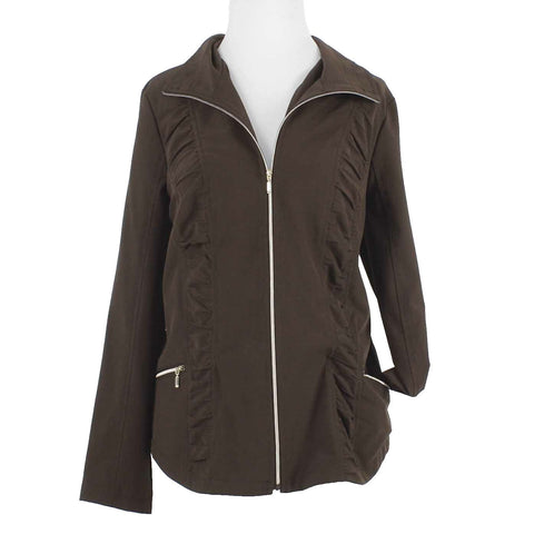 Zenergy Sz 1 Brown Ruched Front Polyester Blend Zip Front Jacket