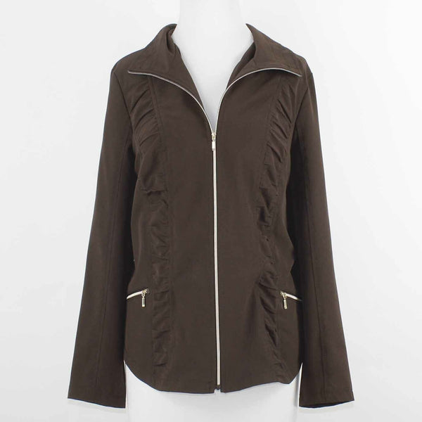 Zenergy Sz 1 Brown Ruched Front Polyester Blend Zip Front Jacket