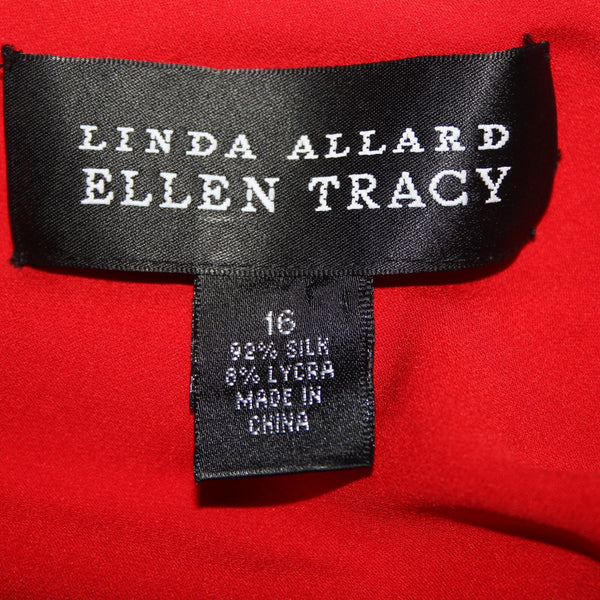 Ellen Tracy Allard Sz XL Red Silk Blnd Ruched Boned Sides Strapless Side Zip Top