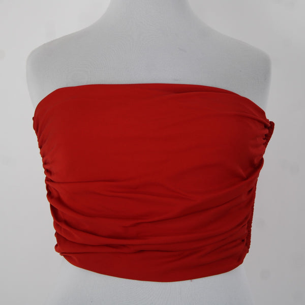 Ellen Tracy Allard Sz XL Red Silk Blnd Ruched Boned Sides Strapless Side Zip Top