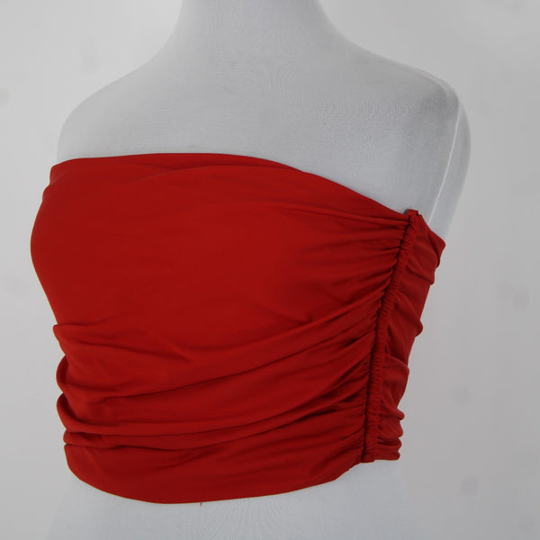 Ellen Tracy Allard Sz XL Red Silk Blnd Ruched Boned Sides Strapless Side Zip Top