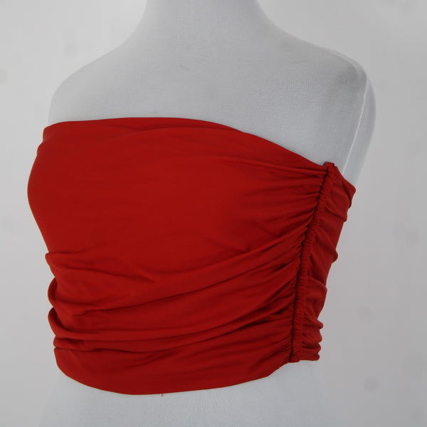 Ellen Tracy Allard Sz XL Red Silk Blnd Ruched Boned Sides Strapless Side Zip Top