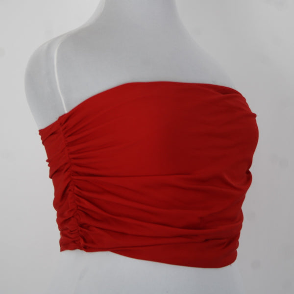 Ellen Tracy Allard Sz XL Red Silk Blnd Ruched Boned Sides Strapless Side Zip Top