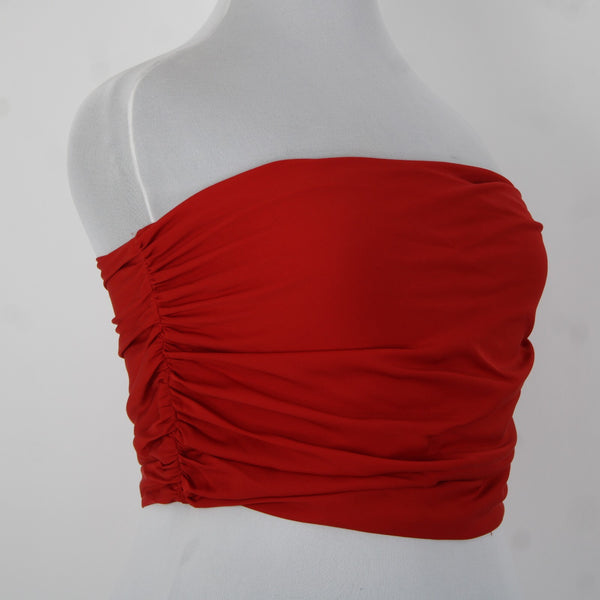 Ellen Tracy Allard Sz XL Red Silk Blnd Ruched Boned Sides Strapless Side Zip Top