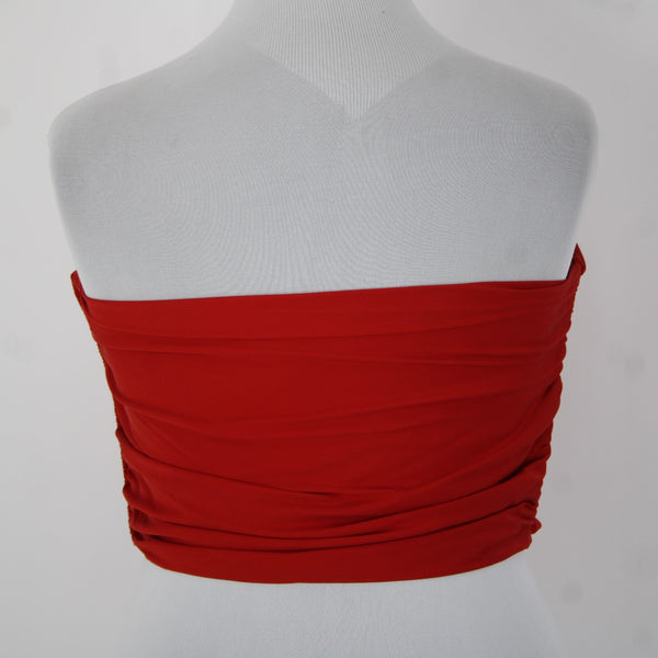 Ellen Tracy Allard Sz XL Red Silk Blnd Ruched Boned Sides Strapless Side Zip Top