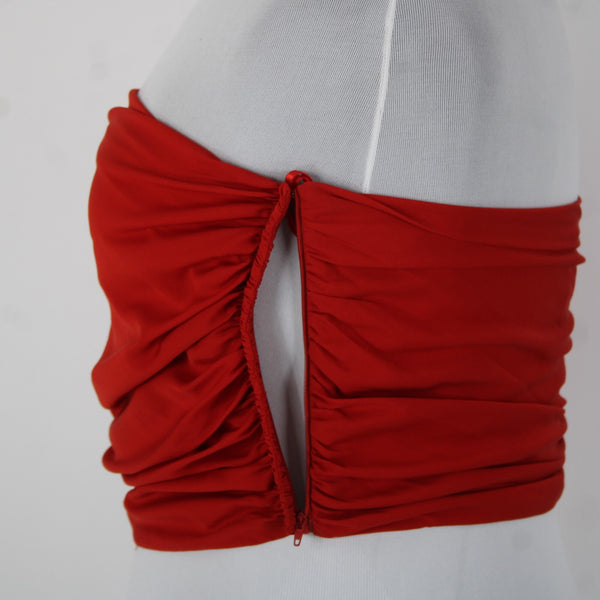 Ellen Tracy Allard Sz XL Red Silk Blnd Ruched Boned Sides Strapless Side Zip Top