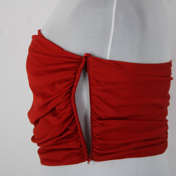 Ellen Tracy Allard Sz XL Red Silk Blnd Ruched Boned Sides Strapless Side Zip Top