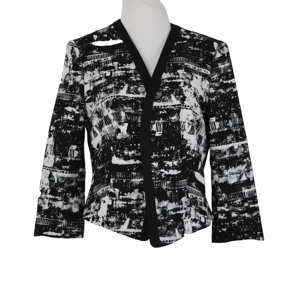 Nine West Sz 6 Black White Lined 3/4 Sleeve Polyester Elastane Blazer Jacket