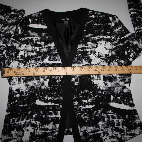 Nine West Sz 6 Black White Lined 3/4 Sleeve Polyester Elastane Blazer Jacket