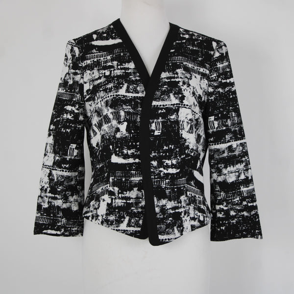 Nine West Sz 6 Black White Lined 3/4 Sleeve Polyester Elastane Blazer Jacket